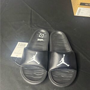 Nike Black Slide Sandals with White Jumpman Logo - Kids